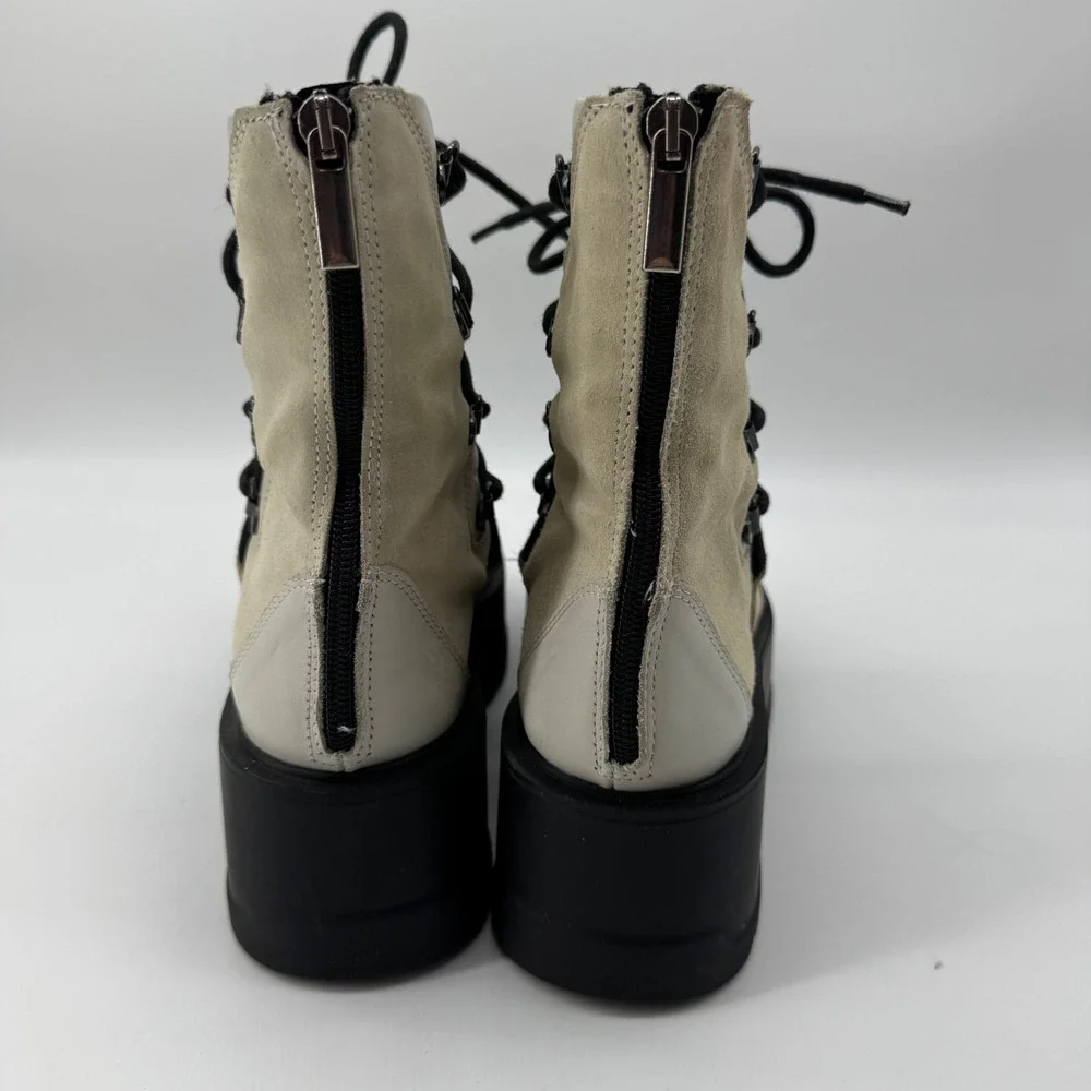Free People Simone Platform Combat Boots 38 Cream Leather Suede Zip Up Alt Goth